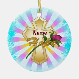 Christlich Hope Rosen Cross Keramik Ornament