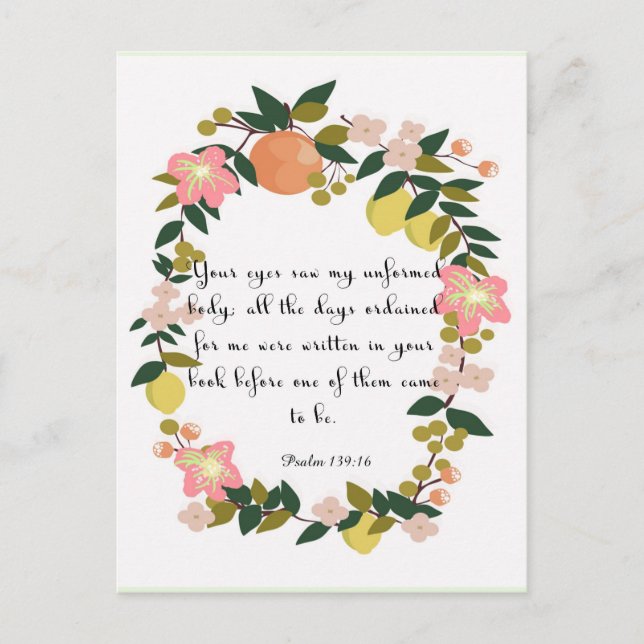 Christlich inspirierende Kunst - Psalm 139:16 Postkarte (Vorderseite)
