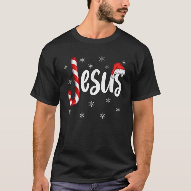 Christlich Jesus Candy Cane Xmas Faith Religious C T-Shirt (Vorderseite)