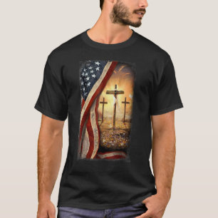 Christlich Jesus Cross Patriotic American Flag USA T-Shirt