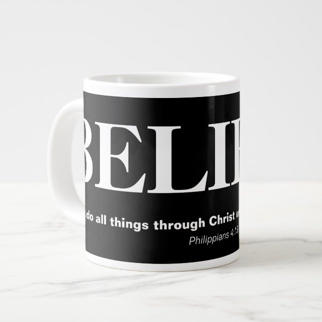 CHRISTLICH JUMBO COFFEE/SOUP MUG - BELIEVE Jumbo-Tasse (Vorderseite Links)