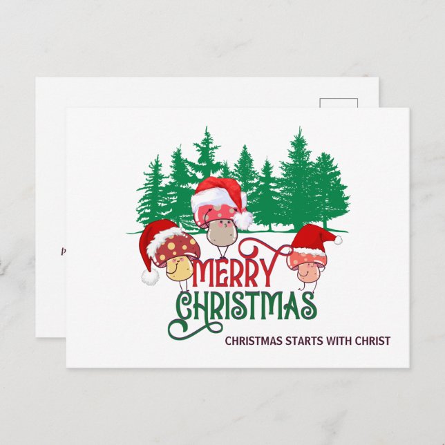 Christlich MERRY CHRISTMAS MUSHROOMS Feiertagspostkarte (Vorne/Hinten)