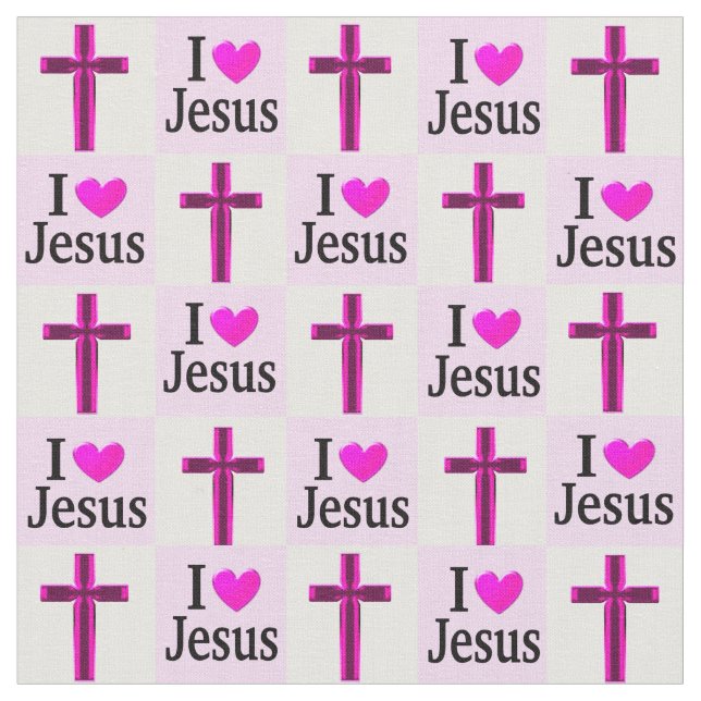 CHRISTLICH PINK CROSS I LIEBE JESUS FABRIC STOFF (Nahaufnahme)