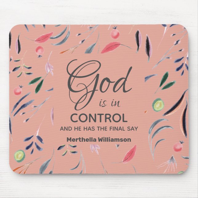 Christlich Pink floral GOD IST IN KONTROLLE Mousepad (Vorne)