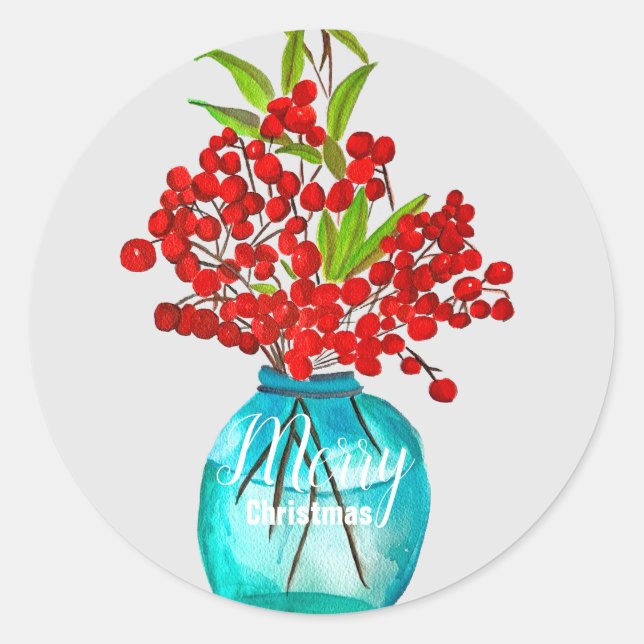 Christlich-rote Beeren Aquarellkunst Runder Aufkleber (Vorderseite)
