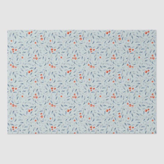 Christlich-rote Beeren Muster modern trendig grau Seidenpapier (Vorderseite)