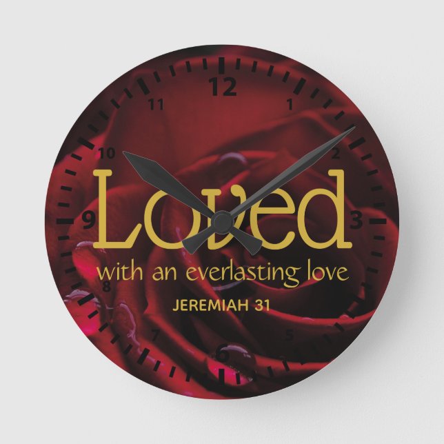 Christlich Valentine LIEBTE Rote Rose Gottes Liebe Runde Wanduhr (Vorderseite)