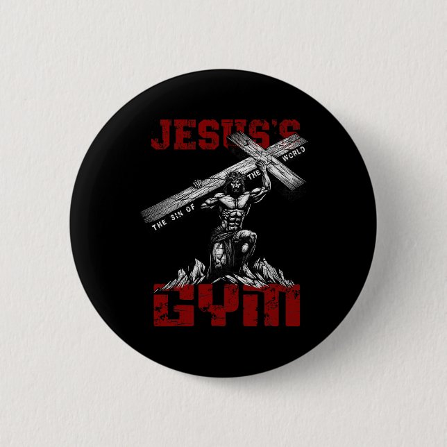 Christlich Workout T-Shirt Jesus's Gym Bodybuilder Button (Vorderseite)