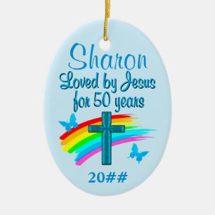 CHRISTLICHE 50. GEBURTSTAG PERSONALISIERTE ORNAMEN KERAMIKORNAMENT