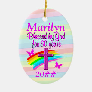 CHRISTLICHE 80. GEBURTSTAG PERSONALISIERTE ORNAMEN KERAMIK ORNAMENT