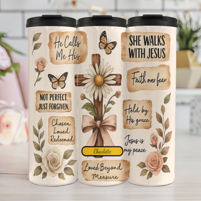 Christliche Affirmation Rustic Floral Collage Thermosbecher (Von Creator hochgeladen)