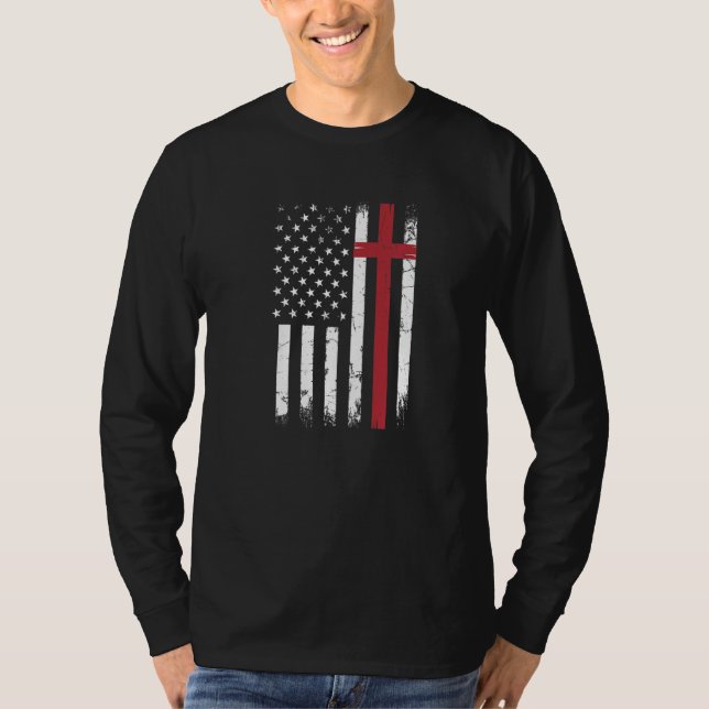 Christliche amerikanische Flagge Usa Patriotic God T-Shirt (Vorderseite)