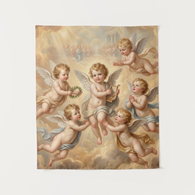 Christliche Babys im Himmel Wandteppich (Vorderseite)