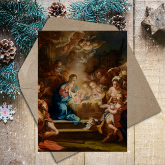 Christliche barocke Vintage-Weihnachts-Krippenszen Feiertagspostkarte