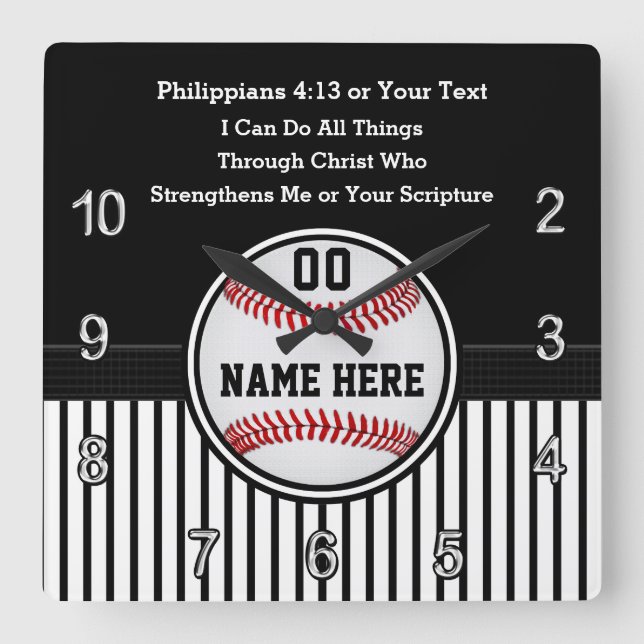 Christliche Baseball-Geschenke mit Baseball-Bibelv Quadratische Wanduhr (Vorderseite)