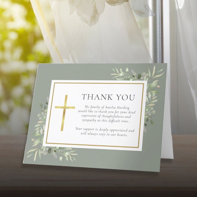 Christliche Beerdigung Wasserfarbenwelt Dankeskarte (Christian Funeral Watercolor Greenery Thank You Card)