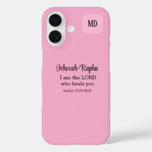 Christliche Bibel Verse Light Pink Monogram iPhone 16 Hülle