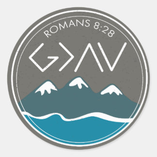 Christliche Bibel Verse Römer 8:28 Gott ist größer Runder Aufkleber