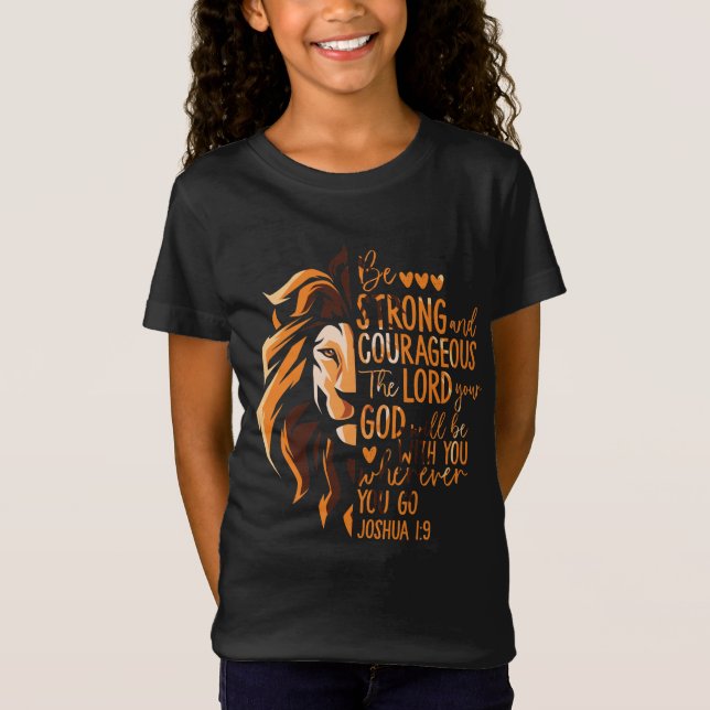 Christliche Bibelverse Joshua 1:9 Löwe T-Shirt (Vorderseite)