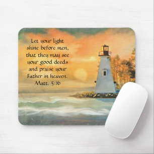 Christliche Bibelverse Leuchtturm Sonnenuntergangs Mousepad