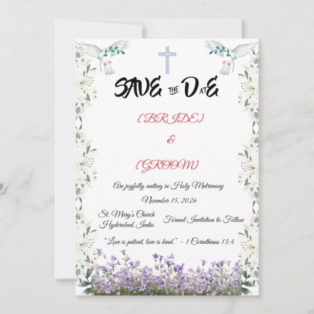 Christliche "Bitte vormerken"-Karte mit Kreuz Save The Date (Vorderseite)