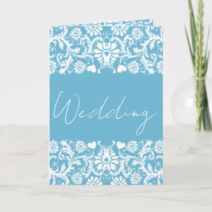 Christliche blaue und weiße Damast-Foto-Hochzeit Einladung