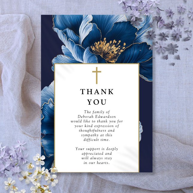Christliche Blaufeier zur Beerdigung von Menschenl Dankeskarte (Christian Navy Blue Celebration Of Life Funeral Thank You Card)