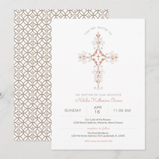 Christliche Cross-Baby-Taufe Einladung (Vorne/Hinten)