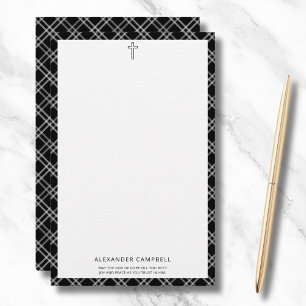 Christliche Cross Bible Verse Name Schwarz Kariert Briefpapier