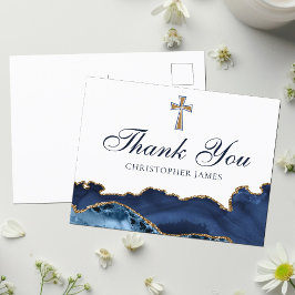 Christliche Cross Navy Blue Gold Custom Religious Postkarte