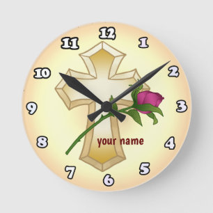 Christliche Cross-Rose Runde Wanduhr