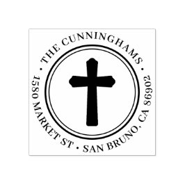 Christliche Cross Round Familienname und Rücksende Gummistempel