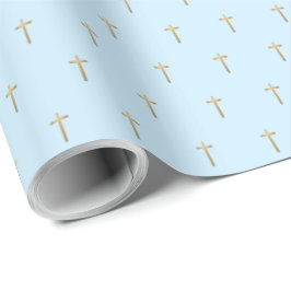 Christliche Event-Imitate Gold Cross Muster Blau Geschenkpapier