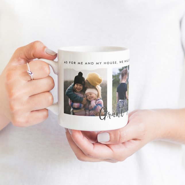Christliche Familienfoto-Collage-Geschenk Joshua 2 Kaffeetasse (Minimal modern design with personalized family name.)
