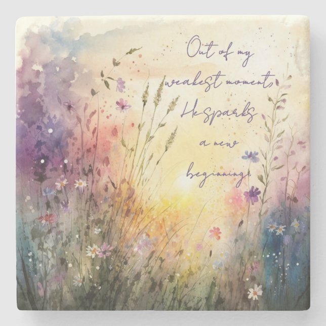 Christliche farbenfrohe Wildblumen Wasserfarben Ve Steinuntersetzer (Vorderseite)