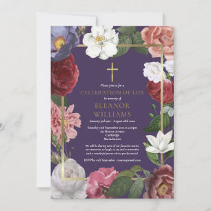 Christliche Feier des Lebens Lila Rose Floral Einladung