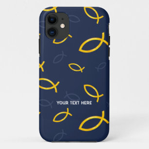 Christliche Fisch-Symbole auf blauem Hintergrund iPhone 11 Hülle