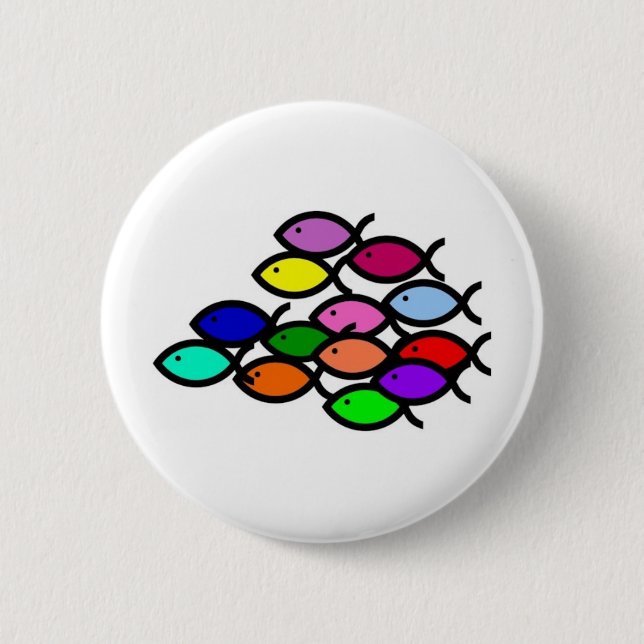 Christliche Fisch-Symbole - Regenbogen-Schule - Button (Vorderseite)