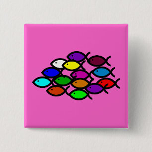Christliche Fisch-Symbole - Regenbogen-Schule - Button