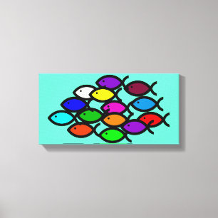 Christliche Fisch-Symbole - Regenbogen-Schule - Leinwanddruck