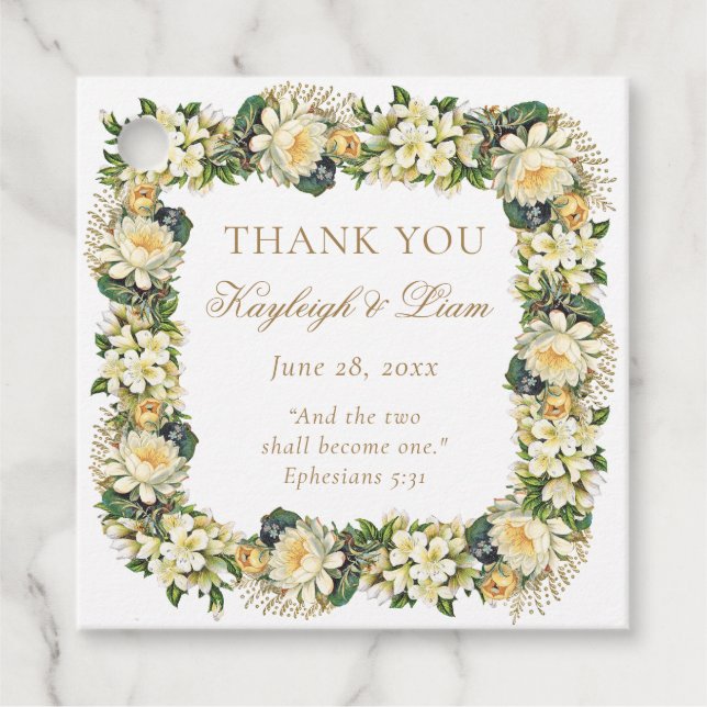 Christliche Gastgeschenk Hochzeit der Blumen-Weißb Geschenkanhänger (Vorderseite)