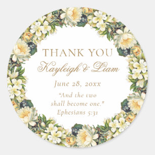 Christliche Gastgeschenk Hochzeit der Blumen-Weißb Runder Aufkleber