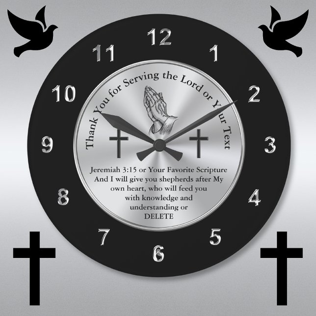 Christliche Geschenke für Pastoren, Jeremiah 3:15 Große Wanduhr (Thank you for serving the Lord. Personalized, Gift ideas for Pastors. Pastor Anniversary Gift Ideas.)