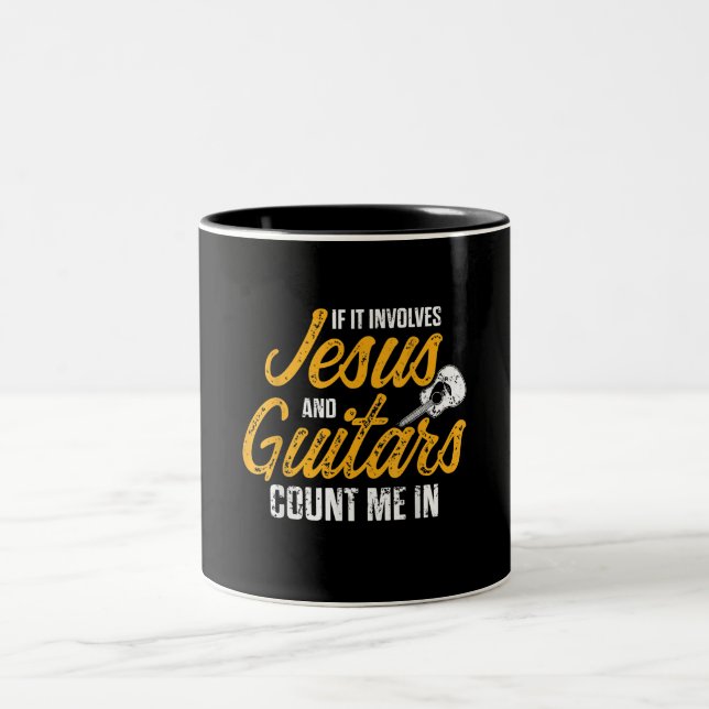 Christliche Gitarrist Jesus Church Worry Guitar Zweifarbige Tasse (Mittel)