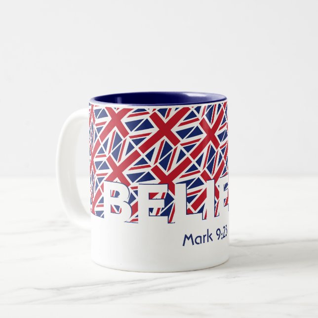 Christliche GLAUBE Mark 9:23 UNION JACK Custom Zweifarbige Tasse (Vorderseite Links)