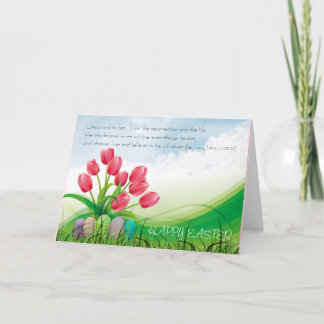 Christliche glückliche Ostern-Bibel-Vers-Tulpen u. Feiertagskarte