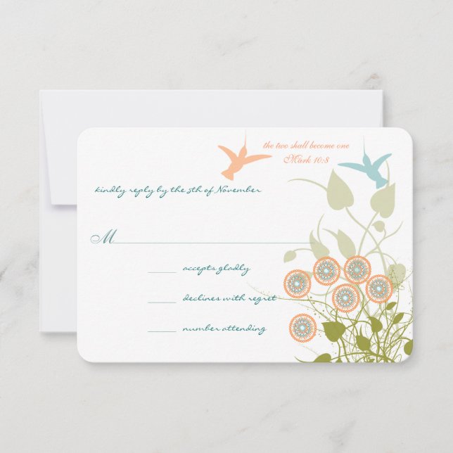Christliche Hochzeit Lovebird Hummingbird RSVP Karte (Vorderseite)