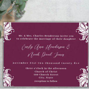 Christliche Hochzeitseinladung Deep Plum Einladungspostkarte