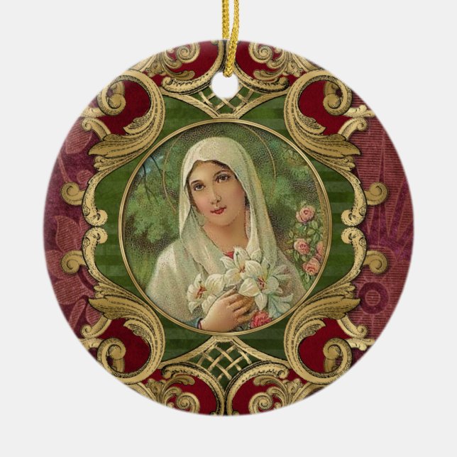 Christliche Jungfrau Mary Vintag Elegant Keramik Ornament (Vorne)