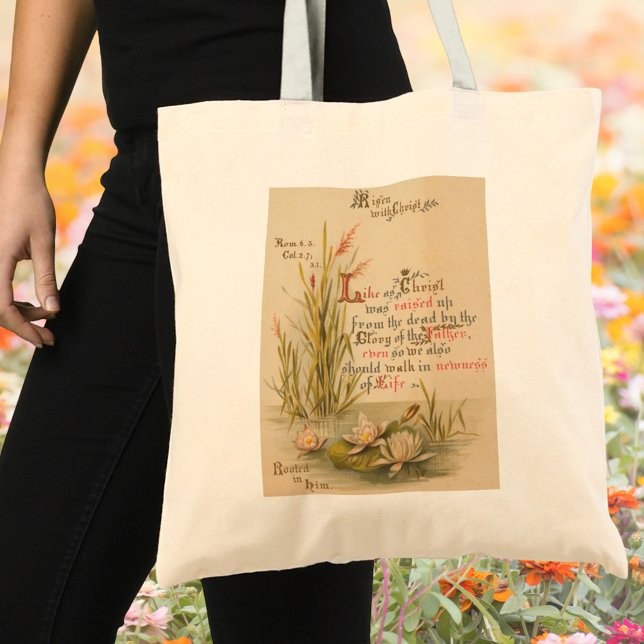 Christliche katholische Bibelverse Ostern Tragetasche (Vintage Floral Religious Christian Catholic Bible Verse Resurrection Christ is risen Easter Tote Bag)